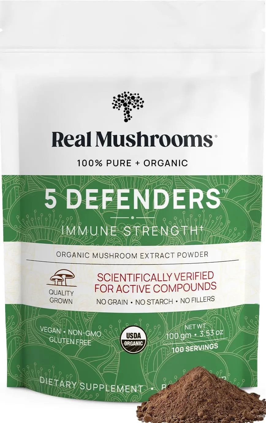 REAL MUSHROOMS - Real Mushrooms 5 Defenders Powder 100 Servicios 100Gr. - The Red Vitamin MX - Suplementos Alimenticios - {{ shop.shopifyCountryName }}