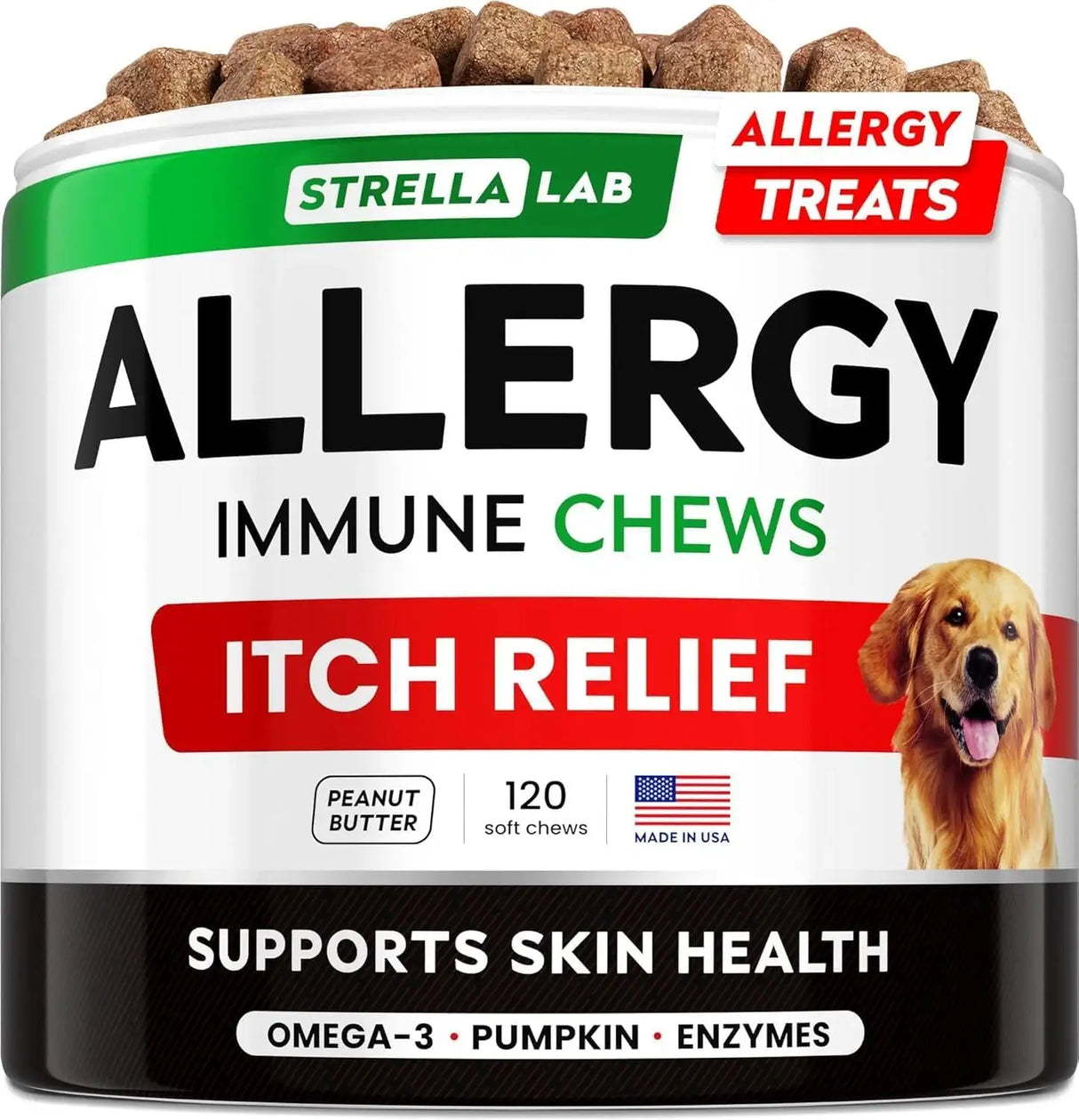 STRELLALAB - StrellaLab Dog Allergy Relief & Anti Itch Support Chews Peanut Butter 120 Masticables - The Red Vitamin MX - Remedios Para La Picazón De Perros - {{ shop.shopifyCountryName }}