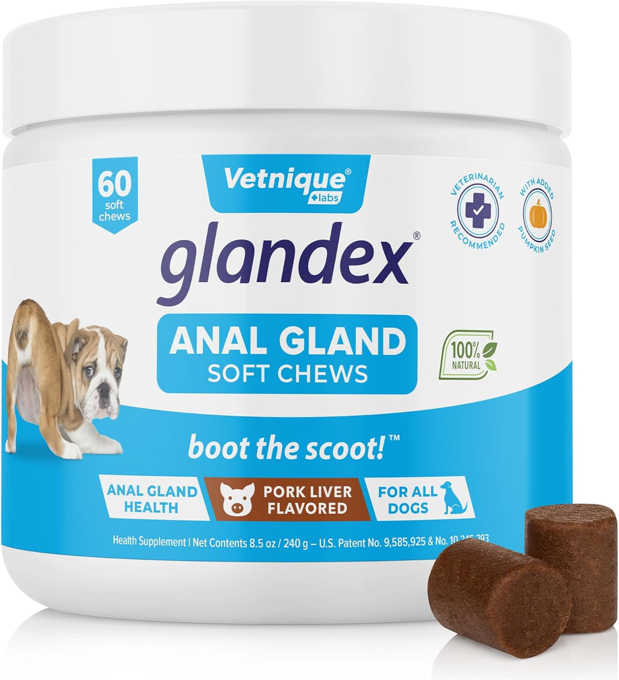 Vetnique Labs Glandex Anal Gland Soft Chew Treats with Pumpkin Pork Liver 60 Masticables