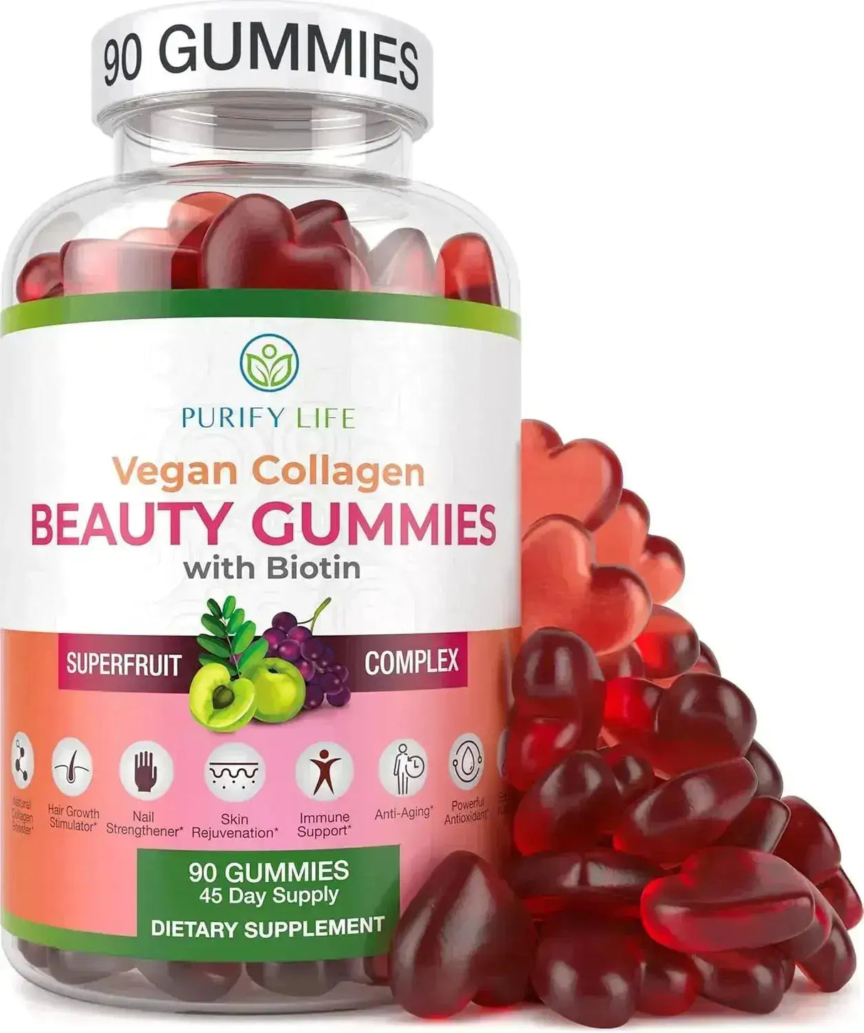 PURIFY LIFE - Purify Life Vegan Collagen Gummies with Biotin 90 Gomitas - The Red Vitamin MX - Suplementos Alimenticios - {{ shop.shopifyCountryName }}