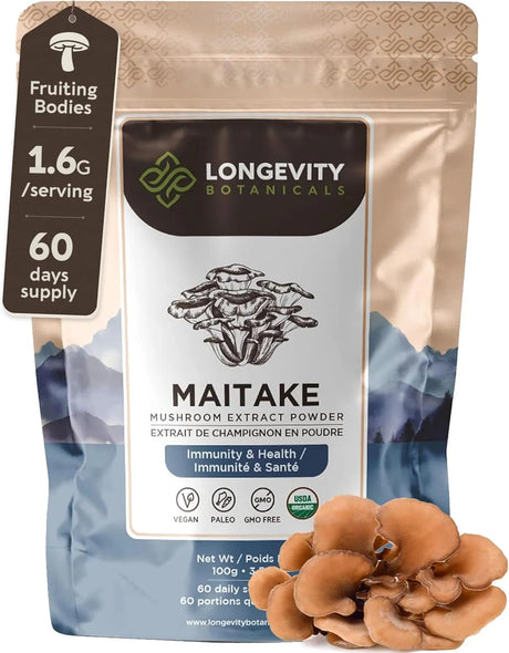 LONGEVITY BOTANICALS - Longevity Botanicals Organic Maitake Mushroom Extract Powder 100Gr. - The Red Vitamin MX - Suplementos Alimenticios - {{ shop.shopifyCountryName }}