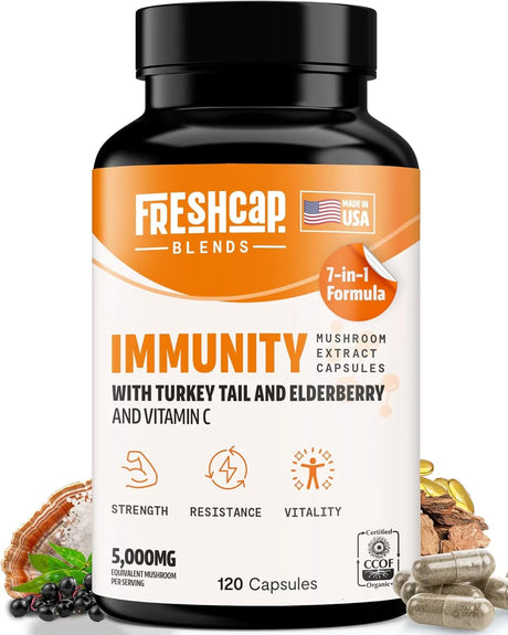 FRESHCAP - FreshCap 7-in-1 Immune Support Turkey Tail Mushroom and Elderberry 120 Capsulas - The Red Vitamin MX - Suplementos Alimenticios - {{ shop.shopifyCountryName }}