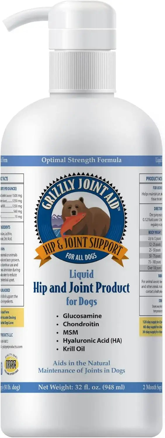 GRIZZLY PET PRODUCTS - GRIZZLY PET PRODUCTS Joint Aid for Dogs Liquid Hip and Joint Support 32 Fl.Oz. - The Red Vitamin MX - Cuidado De Cadera Y Articulaciones Para Perros - {{ shop.shopifyCountryName }}