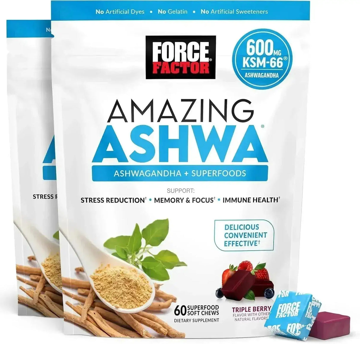 FORCE FACTOR - Force Factor Amazing Ashwa 60 Masticables 2 Pack - The Red Vitamin MX - Suplementos Alimenticios - {{ shop.shopifyCountryName }}