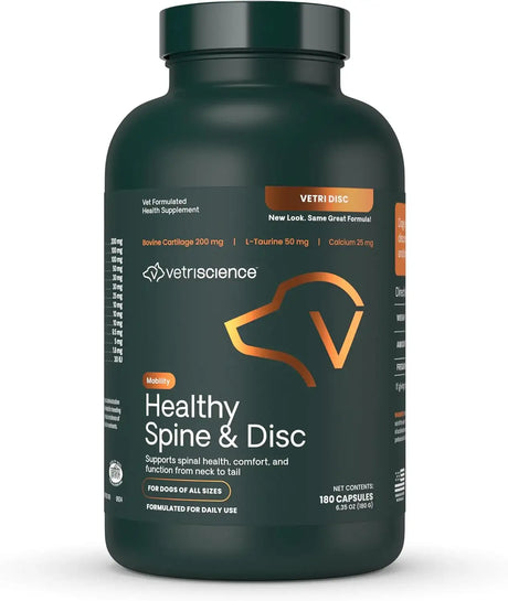 VETRISCIENCE - VetriScience Healthy Spine & Disc Back & Spinal Support Chondroitin & Taurine Supplement for Dogs 180 Capsulas - The Red Vitamin MX - Cuidado De Cadera Y Articulaciones Para Perros - {{ shop.shopifyCountryName }}