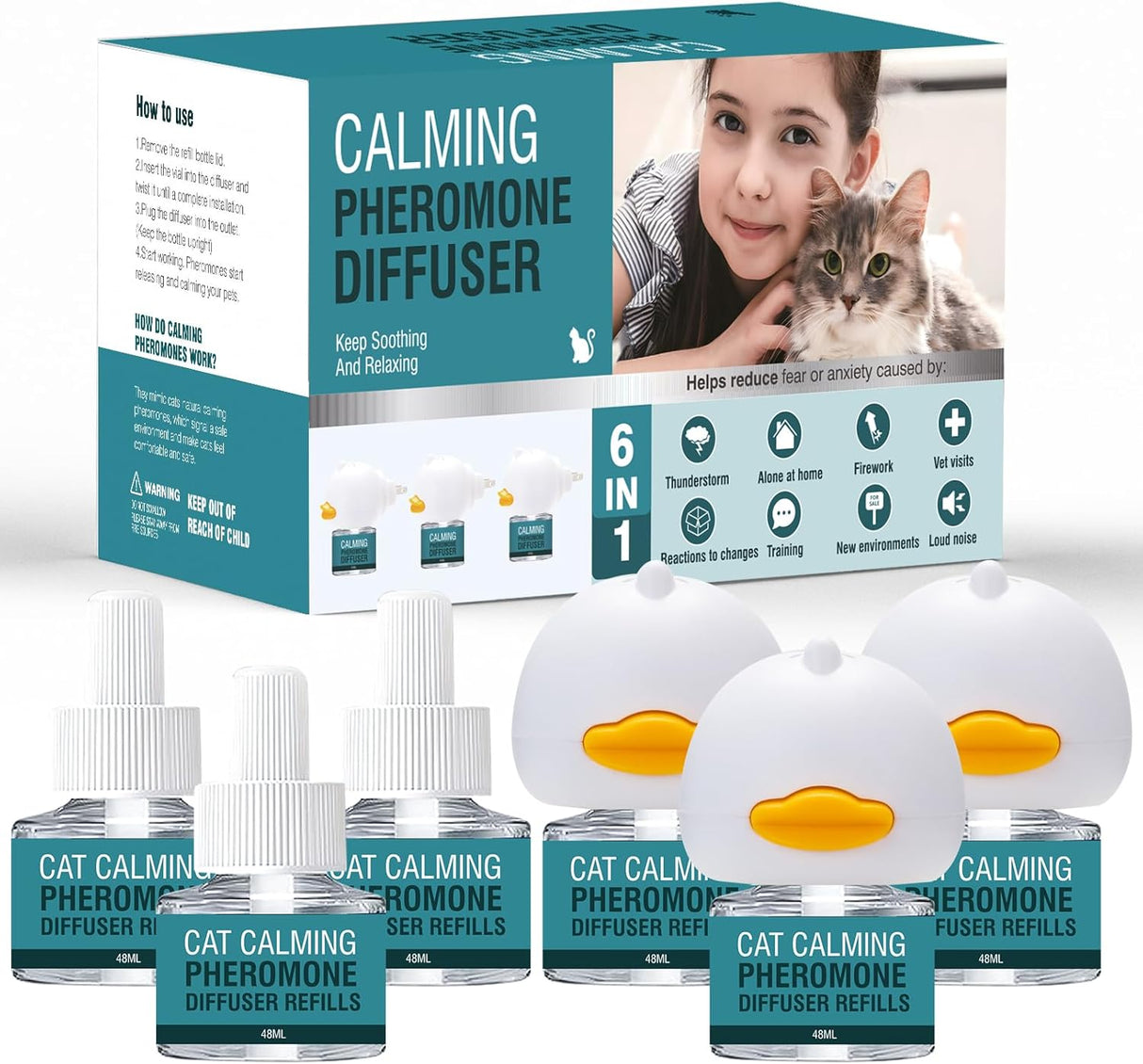 LIWENQI Cat Calming Diffuser 6 in 1 Multicat Calming Pheromones Kit