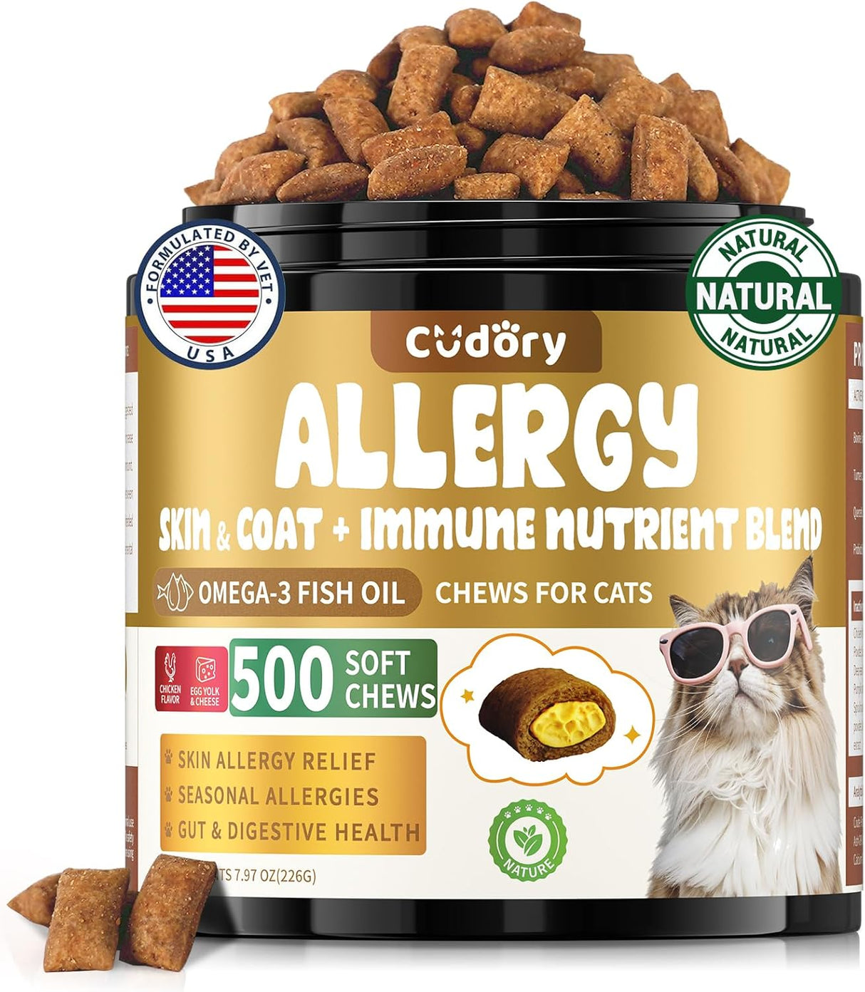 Cudory Cat Allergy Relief for Cats 500 Masticables