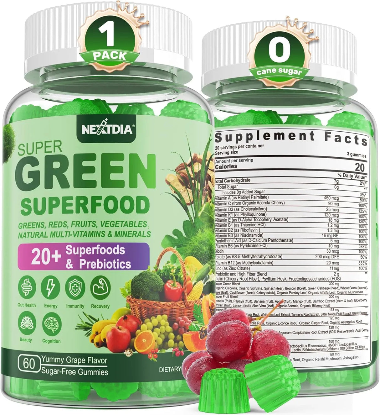 NEXTDIA - Nextdia Super Greens Gummies 60 Gomitas - The Red Vitamin MX - Suplementos Alimenticios - {{ shop.shopifyCountryName }}