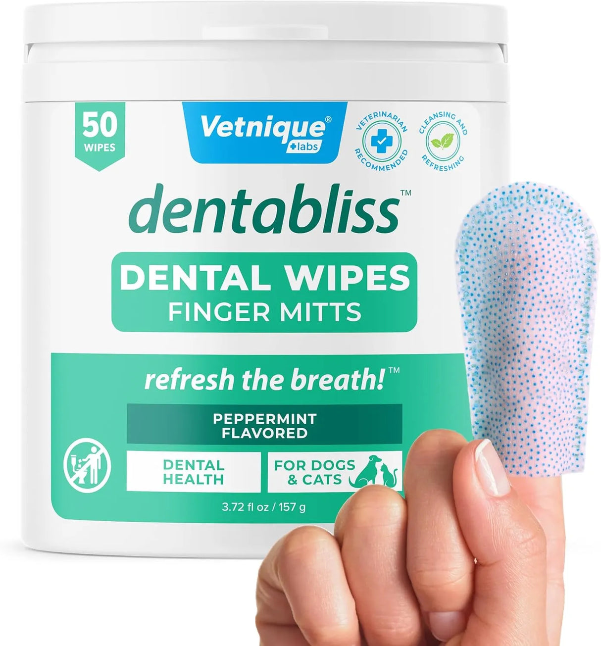 VETNIQUE - Vetnique Dentabliss Dog Teeth Cleaning Finger Mitt Dental Wipe Peppermint 50 Toallitas - The Red Vitamin MX - Cuidado Dental Para Perros - {{ shop.shopifyCountryName }}