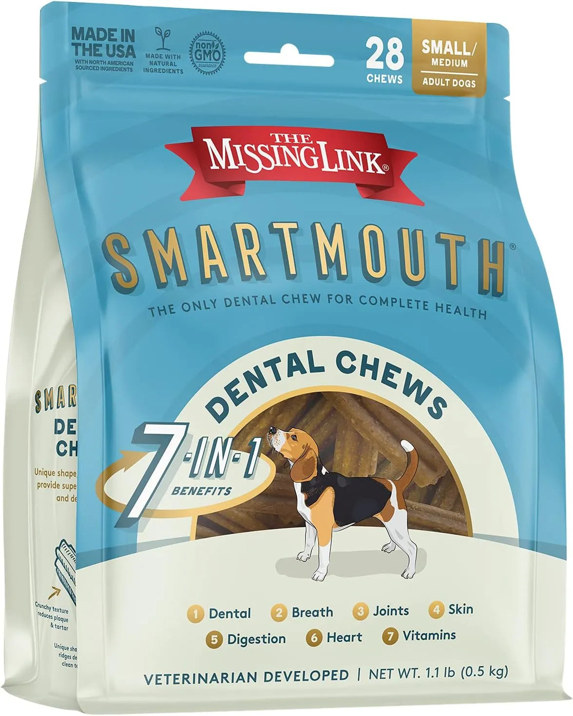 THE MISSING LINK - The Missing Link Smartmouth Vet Developed Dental Chew Treats Small/Medium 15-50lb Dogs 28 Piezas - The Red Vitamin MX - Cuidado Dental Para Perros - {{ shop.shopifyCountryName }}