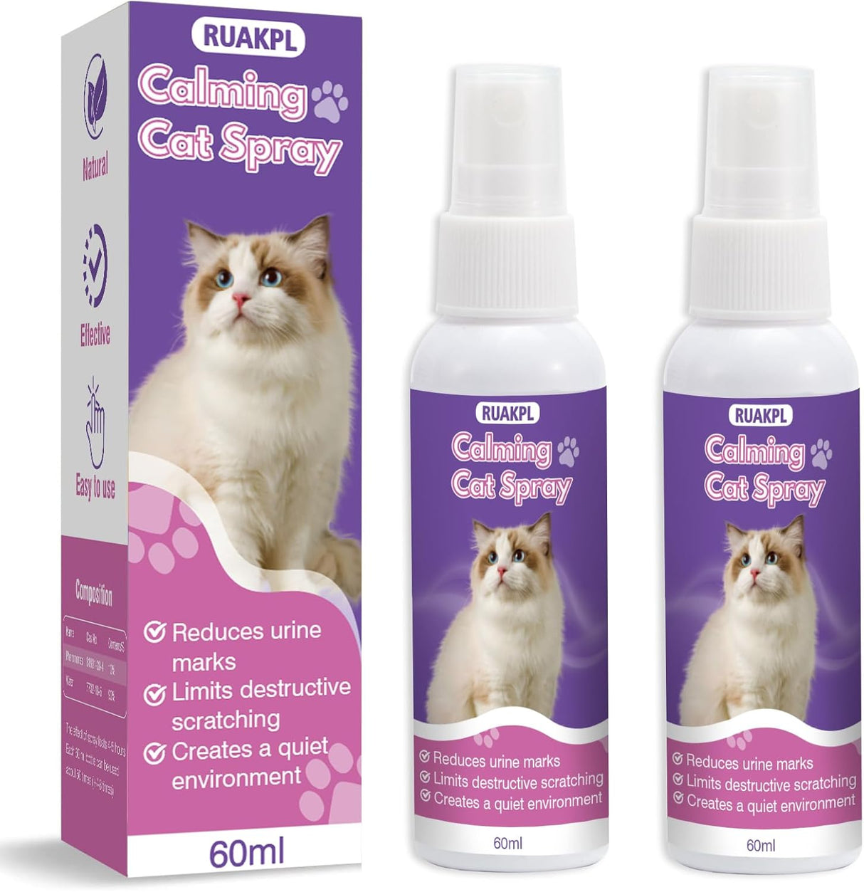 RUAKPL Cat Calming Spray 60Ml. 2 Pack