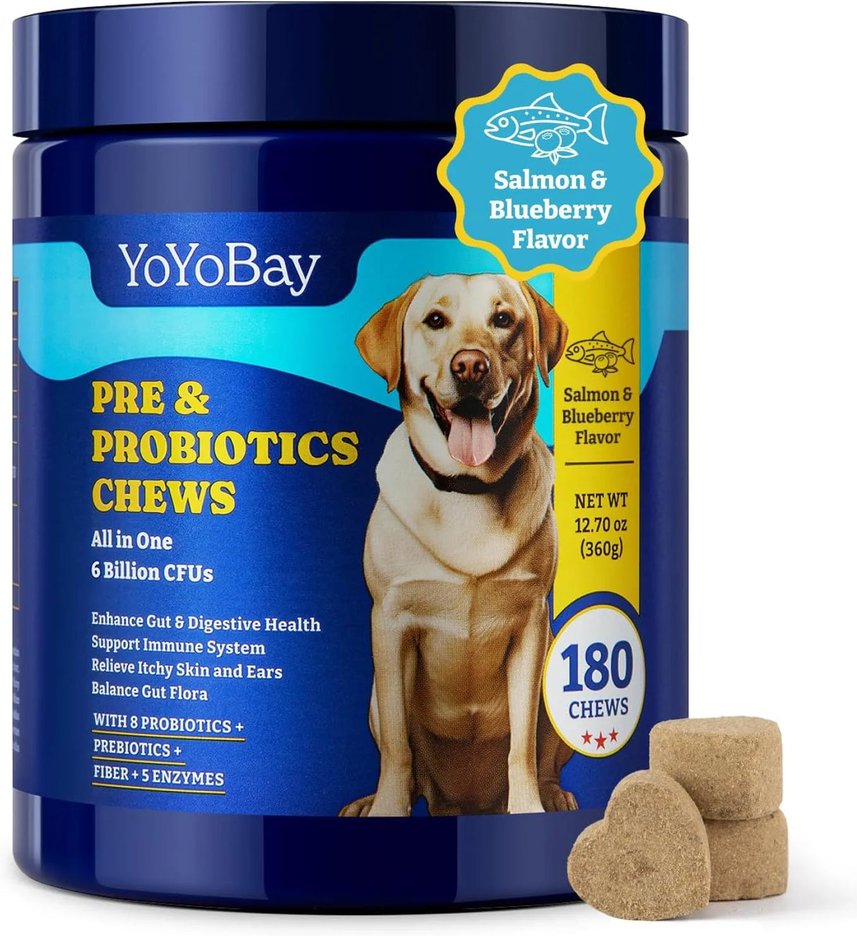 YOYOBAY - YoYoBay Probiotics for Dogs Salmon & Blueberry Flavor 180 Masticables - The Red Vitamin MX - Probióticos Para Perros - {{ shop.shopifyCountryName }}