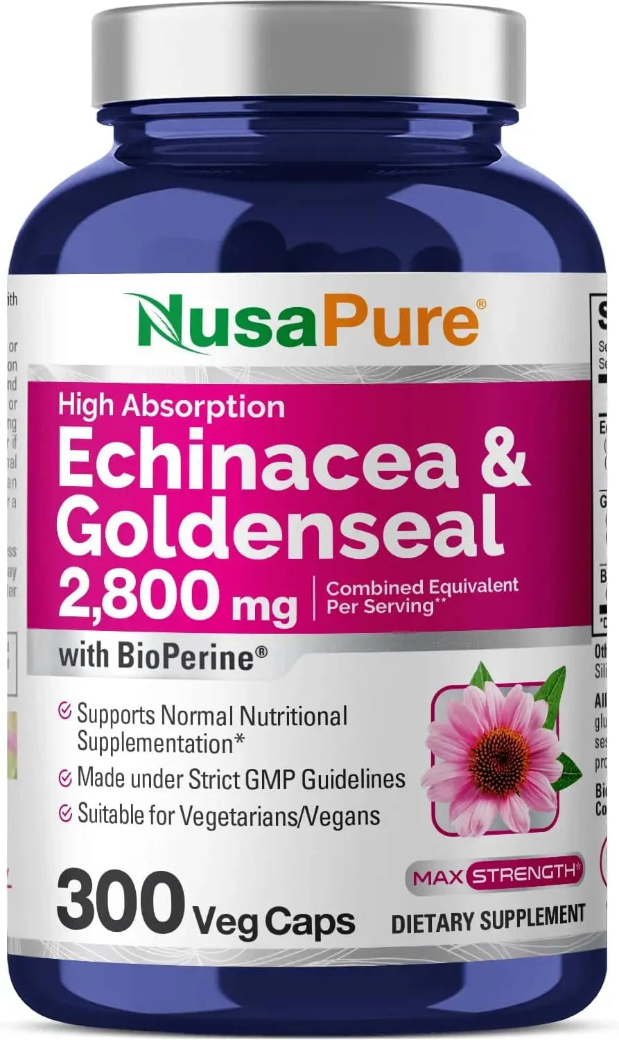 NUSAPURE - NusaPure Echinacea Goldenseal 2800Mg. 300 Capsulas - The Red Vitamin MX - Suplementos Alimenticios - {{ shop.shopifyCountryName }}