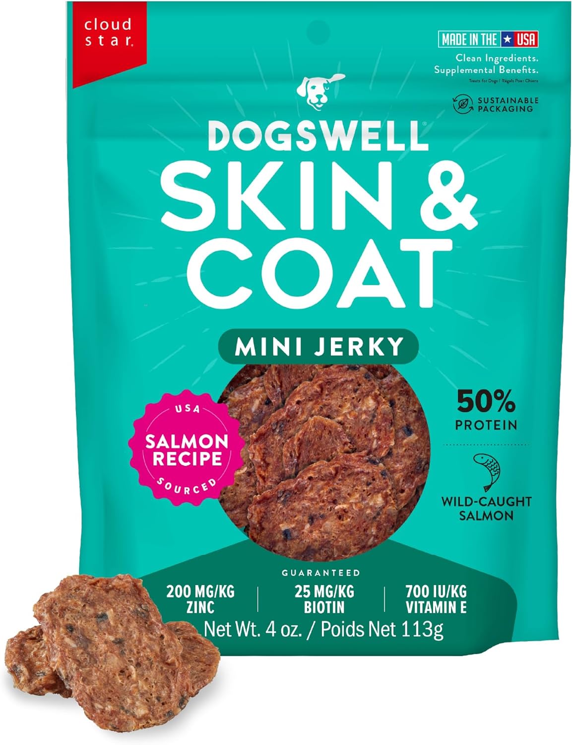 Dogswell Skin & Coat Mini Jerky Dog Treats Salmon 113Gr.