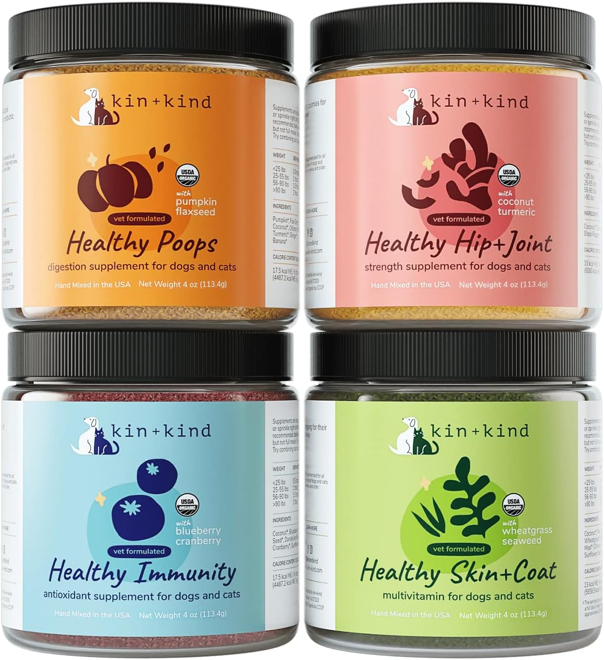 kin+kind Superfood Set for Dogs Boost Immunity Promotes Healthy Skin & Coat Hip & Joint Healthy Digestion 4 Oz. 4 Pack