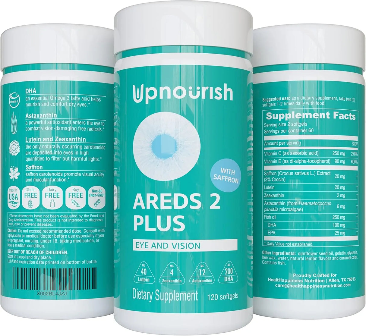 UPNOURISH - UpNourish AREDS 2+ Lutein, Zeaxanthin, Saffron, Astaxanthin & DHA 120 Capsulas Blandas - The Red Vitamin MX - Suplementos Alimenticios - {{ shop.shopifyCountryName }}