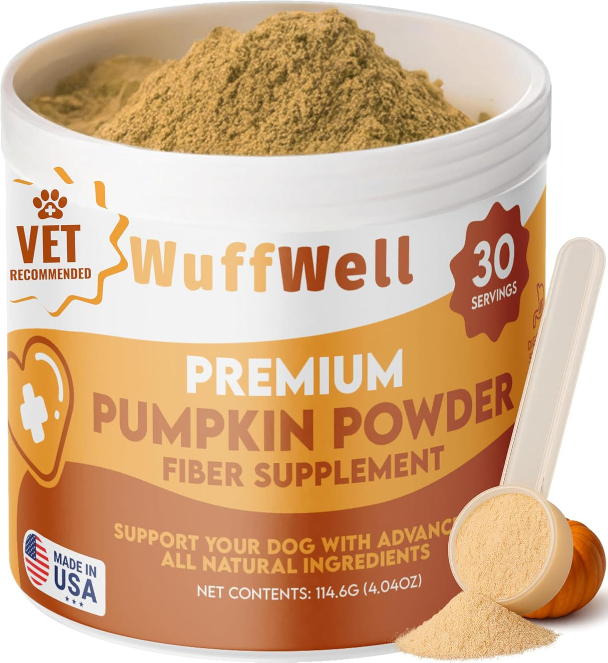 WuffWell Pumpkin Powder for Dogs with Probiotics 30 Servicios 114Gr.