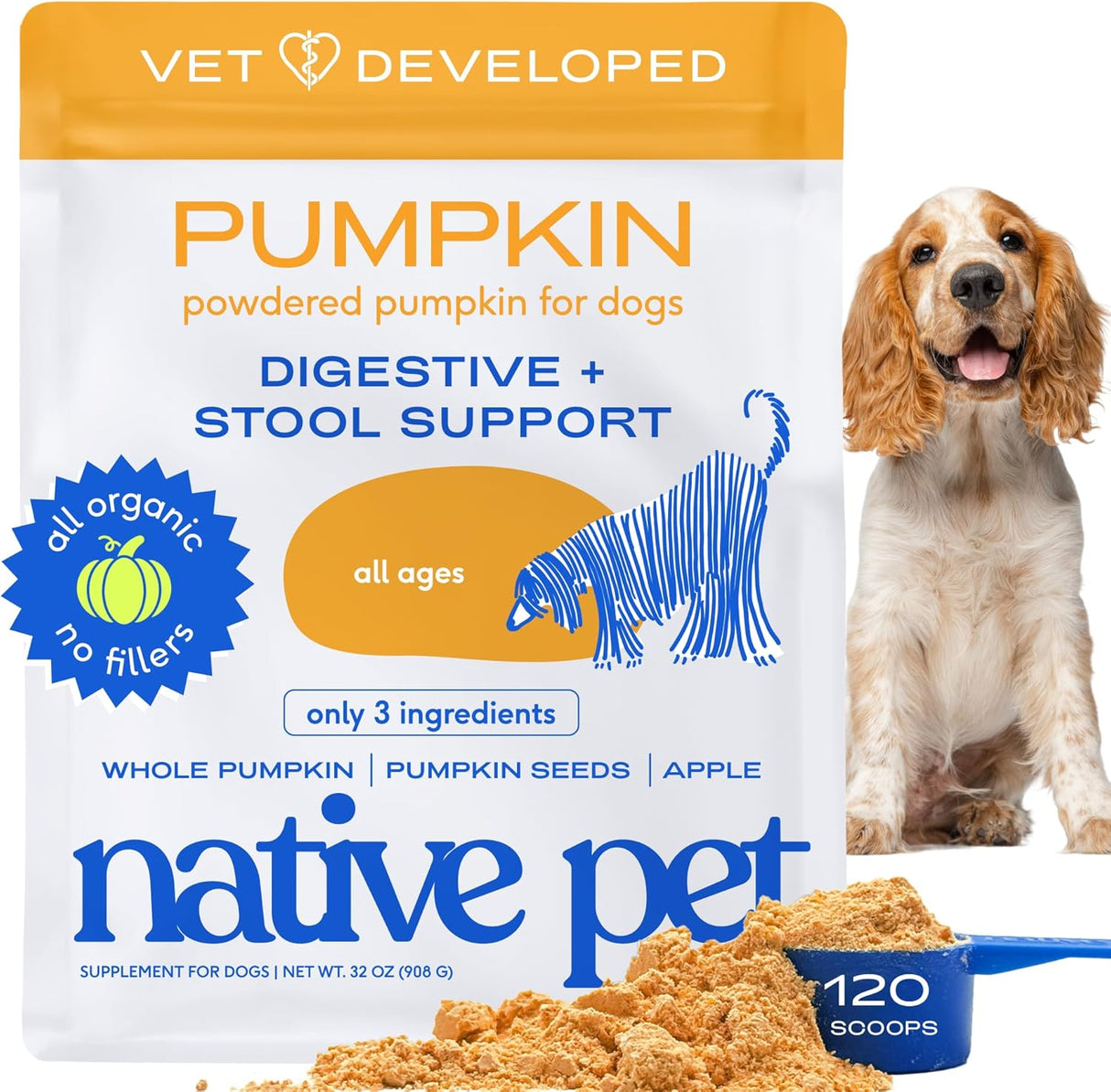Native Pet Pumpkin for Dogs 120 Servicios 908Gr.
