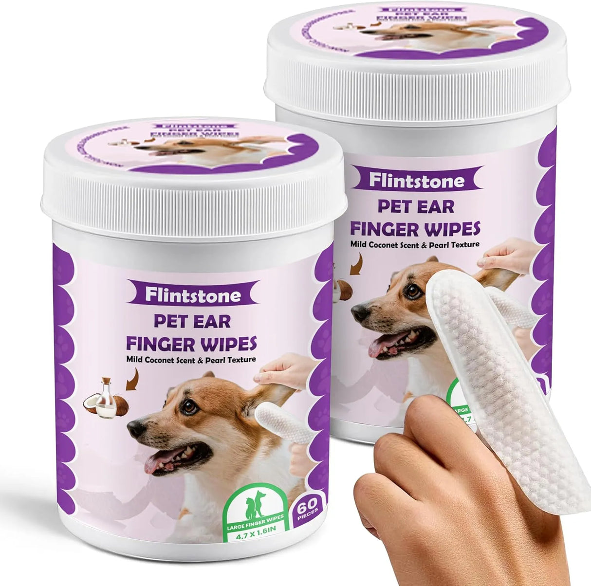 FLINTSTONE - Flintstone Dog Ear Cleaner Finger Wipes Mild Coconut Scent 60 Toallitas 2 Pack - The Red Vitamin MX - Cuidado Del Oído De Perros - {{ shop.shopifyCountryName }}