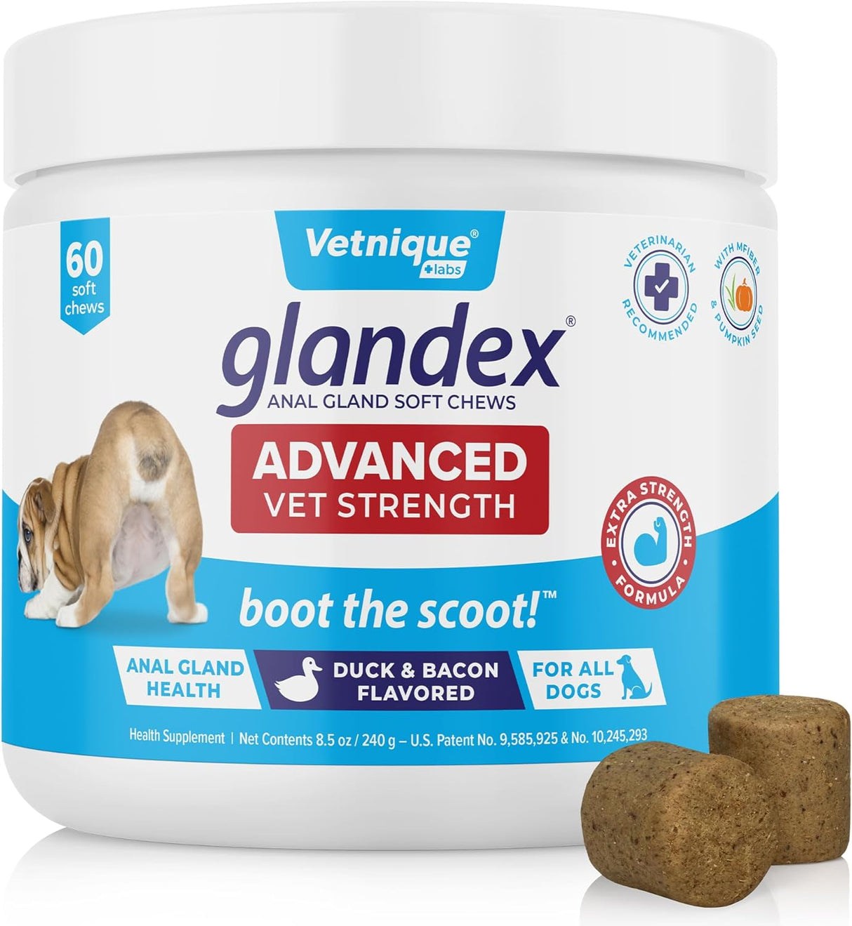 Vetnique Advanced Strength Glandex Anal Gland Soft Chew Duck Bacon 60 Masticables