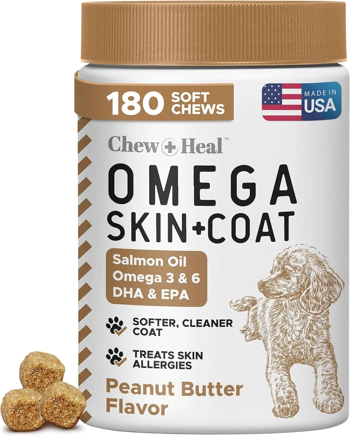CHEW + HEAL - Chew + Heal Labs Omega Treats for Skin and Coat Peanut Butter Flavor 180 Masticables - The Red Vitamin MX - Aceite De Pescado Para Perros - {{ shop.shopifyCountryName }}