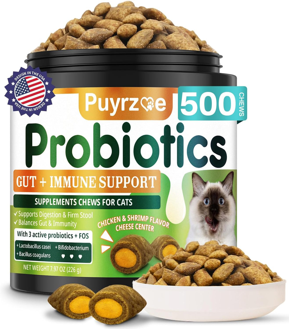 Puyrzoe Cat Probiotics & FOS 500 Masticables