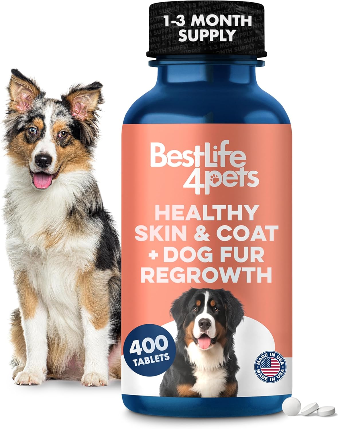BestLife4Pets Natural Skin & Coat Supplement for Dogs 400 Tabletas