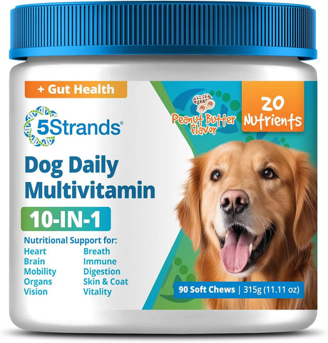 5STRANDS - 5Strands Dog Multivitamin Chews 10-in-1 Vitamins & Postbiotics Peanut Butter 90 Masticables - The Red Vitamin MX - Multivitamínicos Para Perros - {{ shop.shopifyCountryName }}
