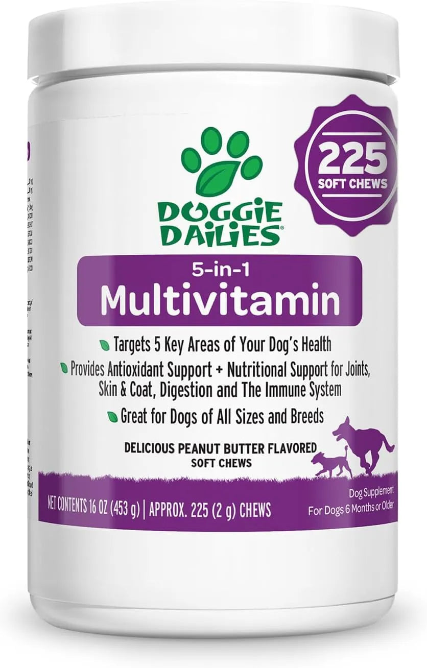 DOGGIE DAILIES - Doggie Dailies 5 in 1 Multivitamin for Dogs Peanut Butter 225 Masticables - The Red Vitamin MX - Multivitamínicos Para Perros - {{ shop.shopifyCountryName }}