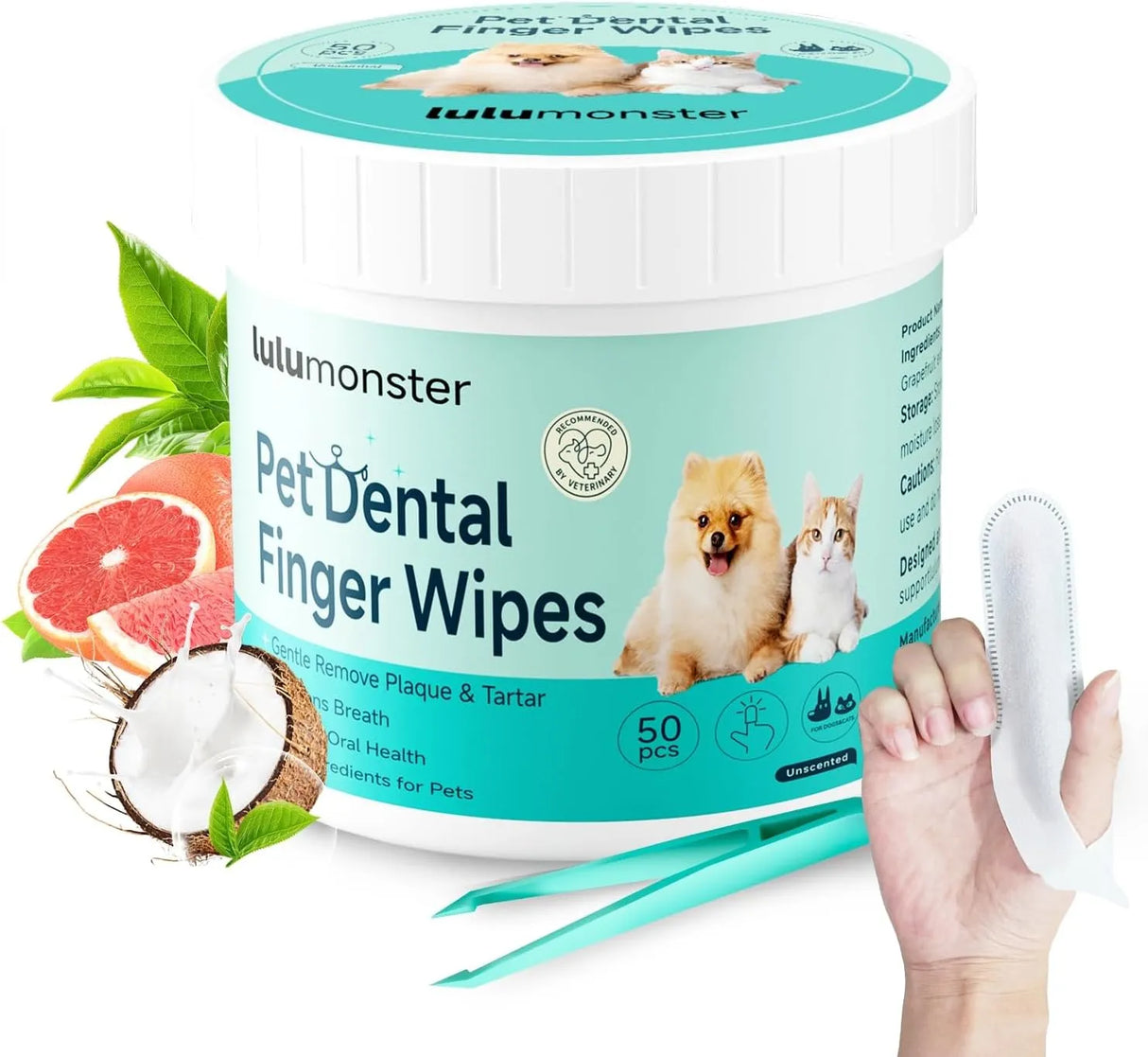 LULUMONSTER - LULUMONSTER Pet Dental Finger Wipes for Dogs & Cats Unscented 50 Toallitas - The Red Vitamin MX - Cuidado Dental Para Perros - {{ shop.shopifyCountryName }}
