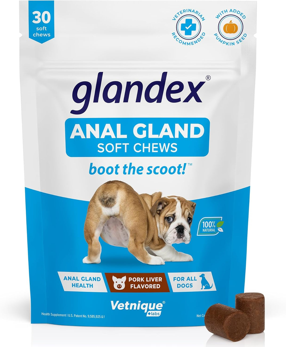 Vetnique Labs Glandex Anal Gland Soft Chew Treats with Pumpkin Pork Liver 30 Masticables
