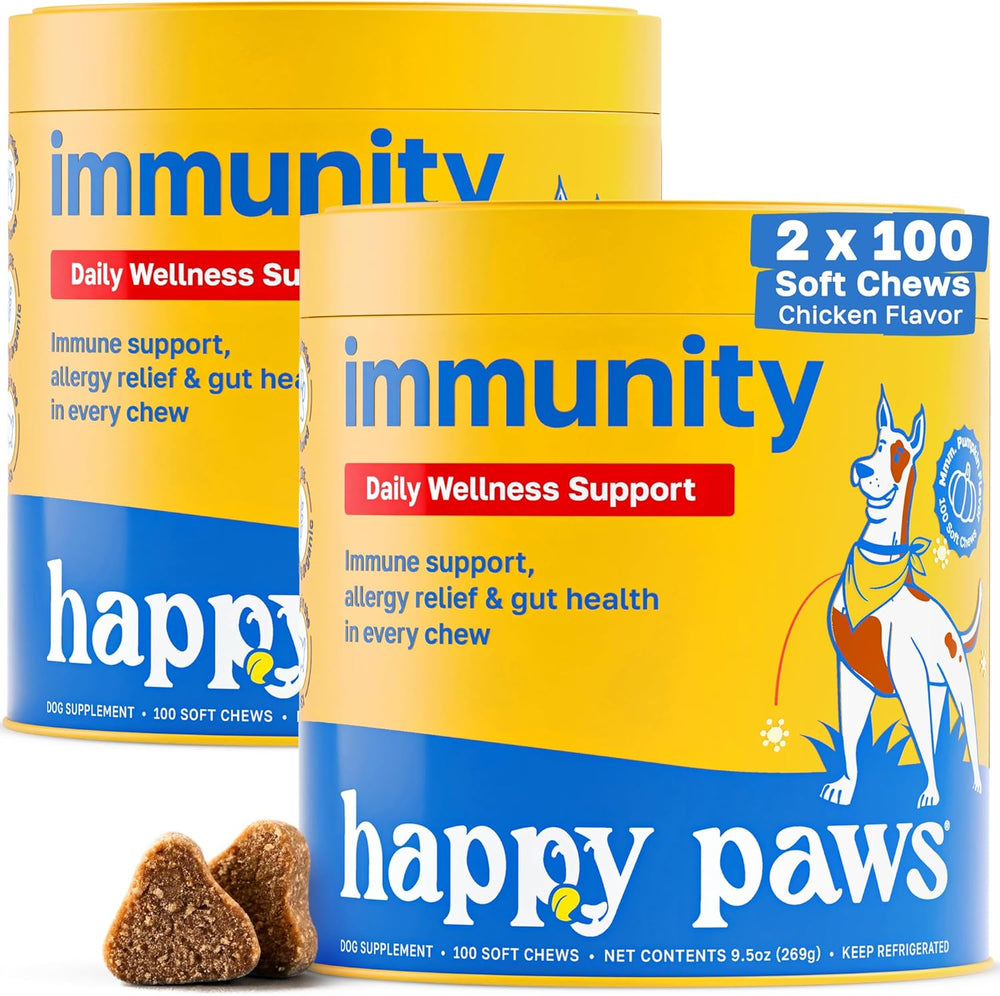 Happy Paws Immunity Daily Wellness Support for Dogs 100 Masticables 2 Pack
