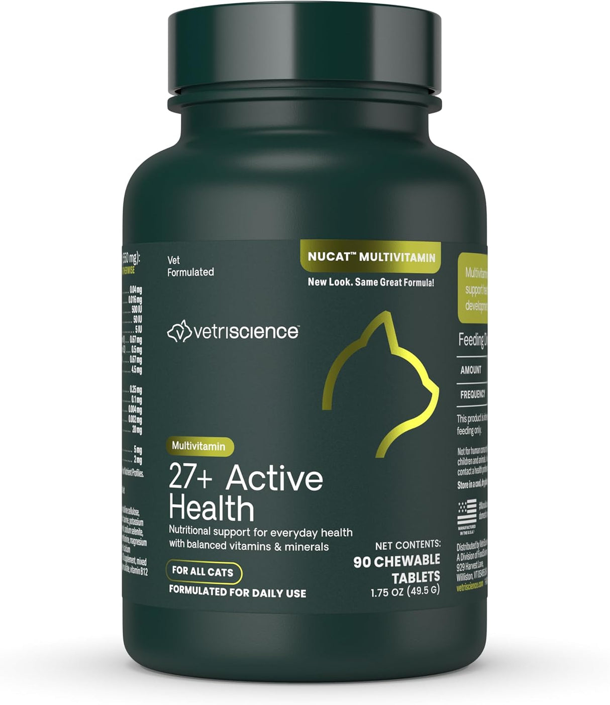 VetriScience 27+ Active Health Daily Multivitamin for Cats 90 Tabletas Masticables