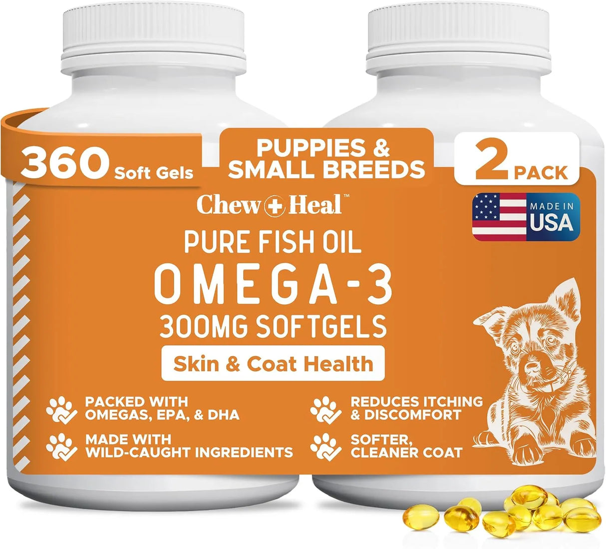 CHEW + HEAL - Chew + Heal Labs Wild Caught Omega 3 Fish Oil for Puppy & Small Breed 180 Capsulas Blandas 2 Pack - The Red Vitamin MX - Aceite De Pescado Para Perros - {{ shop.shopifyCountryName }}