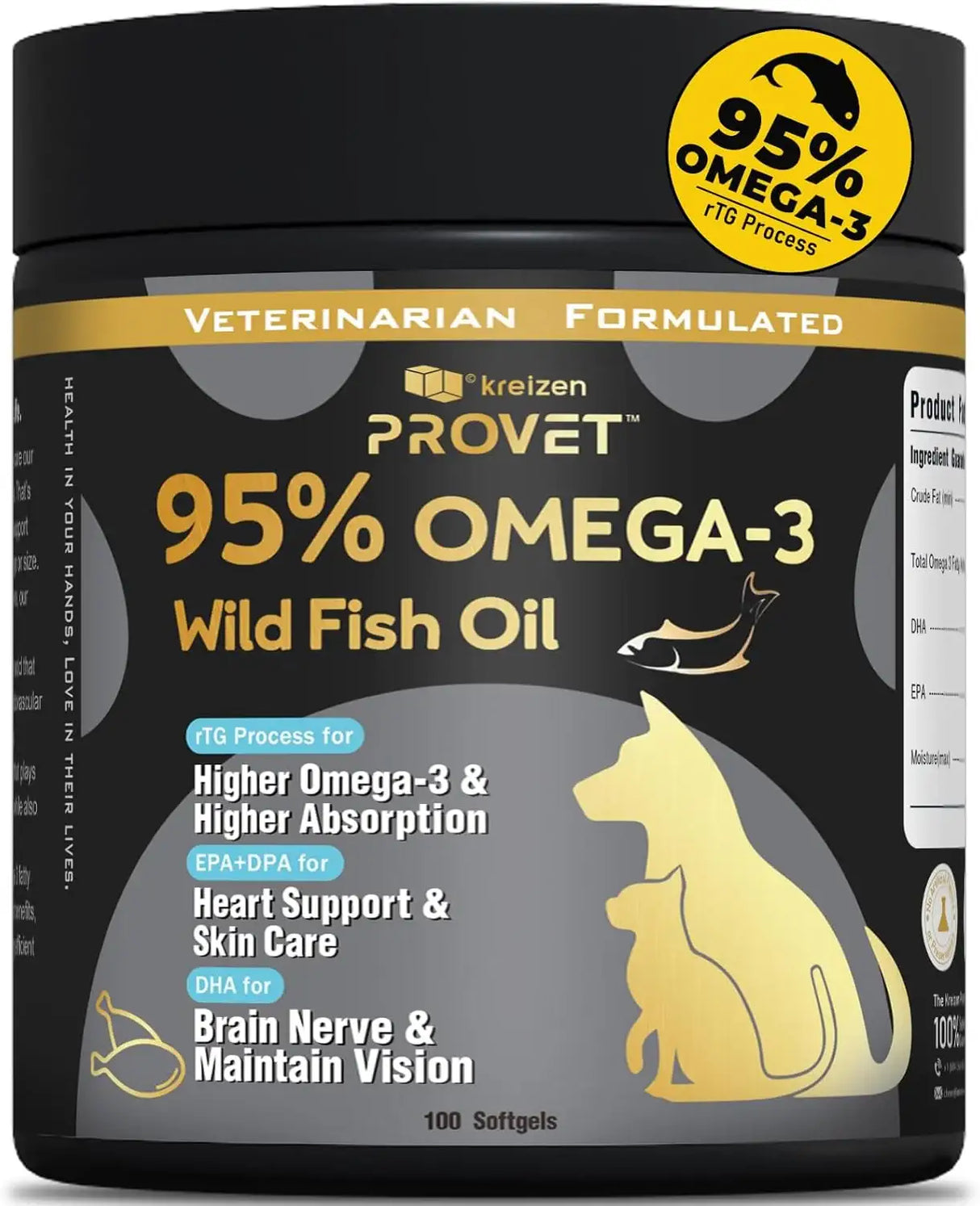 KREIZEN PROVET - Kreizen Provet 95% Omega 3 Fish Oil for Dogs & Cats 100 Capsulas Blandas - The Red Vitamin MX - Aceite De Pescado Para Perros - {{ shop.shopifyCountryName }}