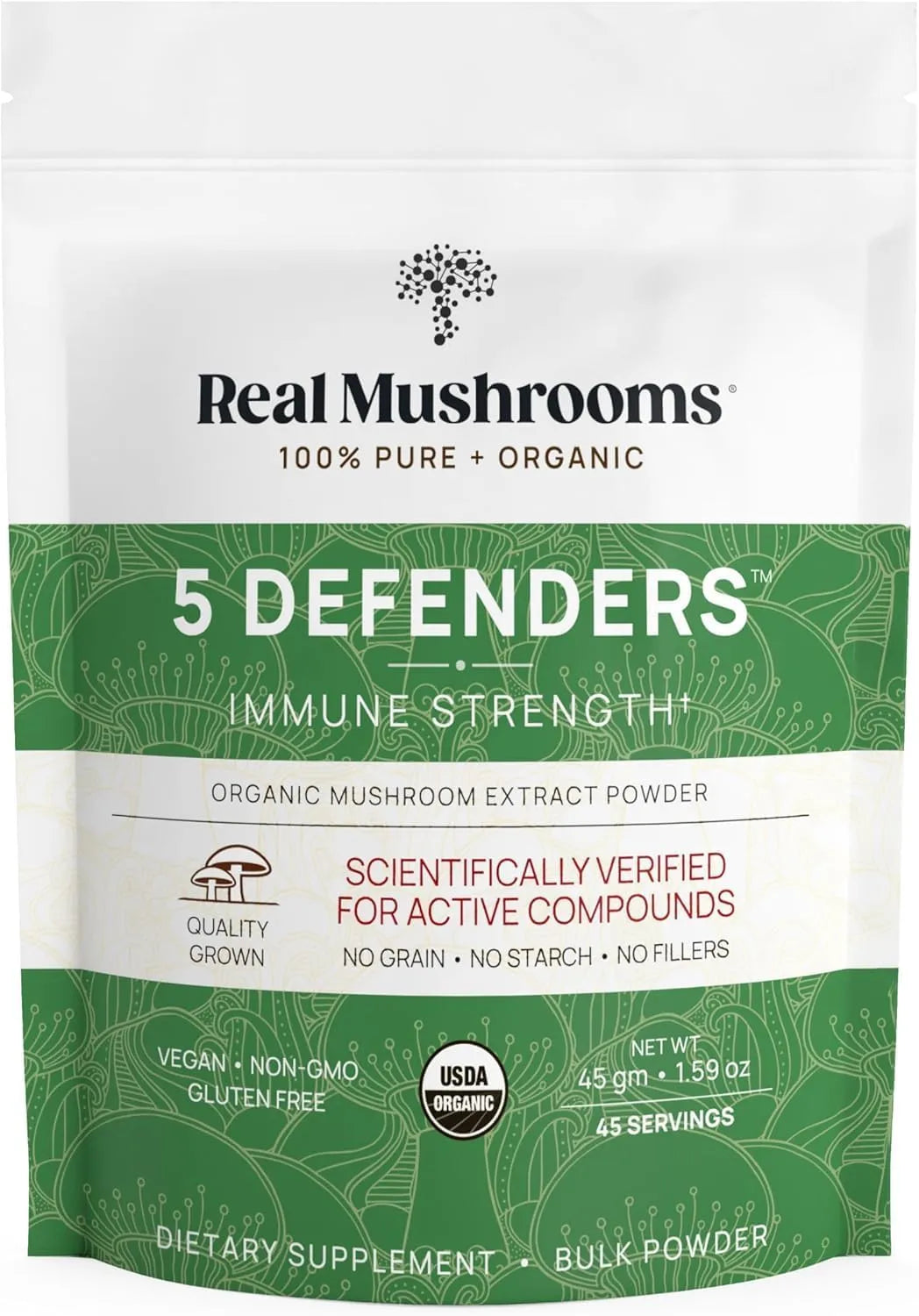 REAL MUSHROOMS - Real Mushrooms 5 Defenders Powder 45 Servicios 45Gr. - The Red Vitamin MX - Suplementos Alimenticios - {{ shop.shopifyCountryName }}