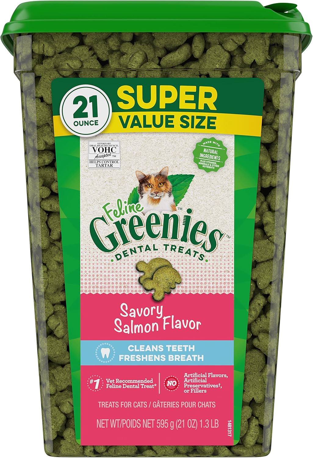 Greenies Feline Adult Dental Cat Treats Savory Salmon Flavor 595Gr.