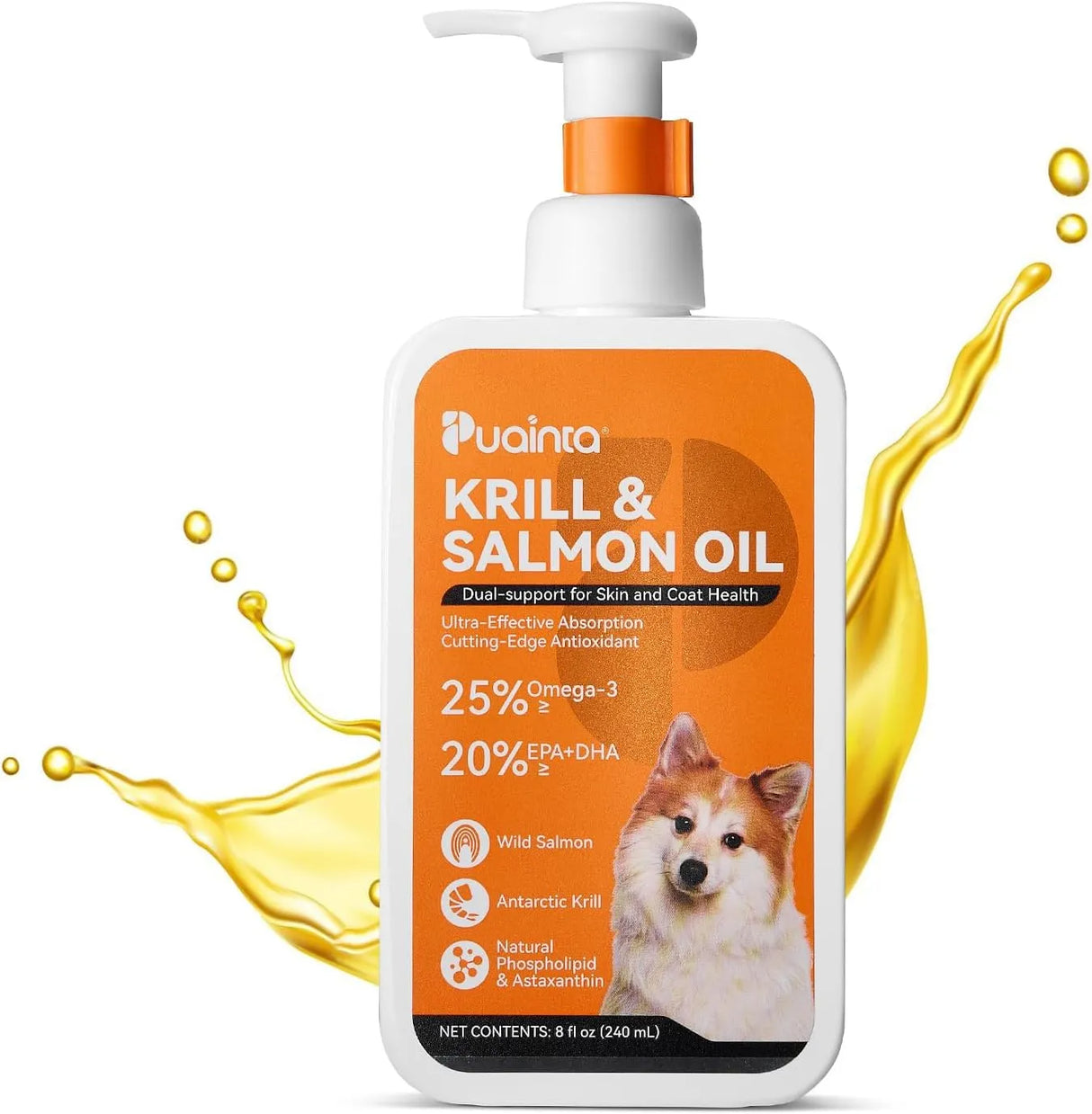 PUAINTA - PUAINTA Fish Oil for Dogs Antarctic Krill & Wild Alaskan Salmon Oil 8 Fl.Oz. - The Red Vitamin MX - Aceite De Pescado Para Perros - {{ shop.shopifyCountryName }}