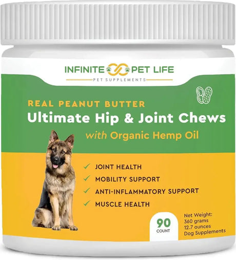 INFINITE PET - Infinite Pet Ultimate Hip and Joint Supplement for Dogs Peanut Butter 90 Masticables - The Red Vitamin MX - Cuidado De Cadera Y Articulaciones Para Perros - {{ shop.shopifyCountryName }}
