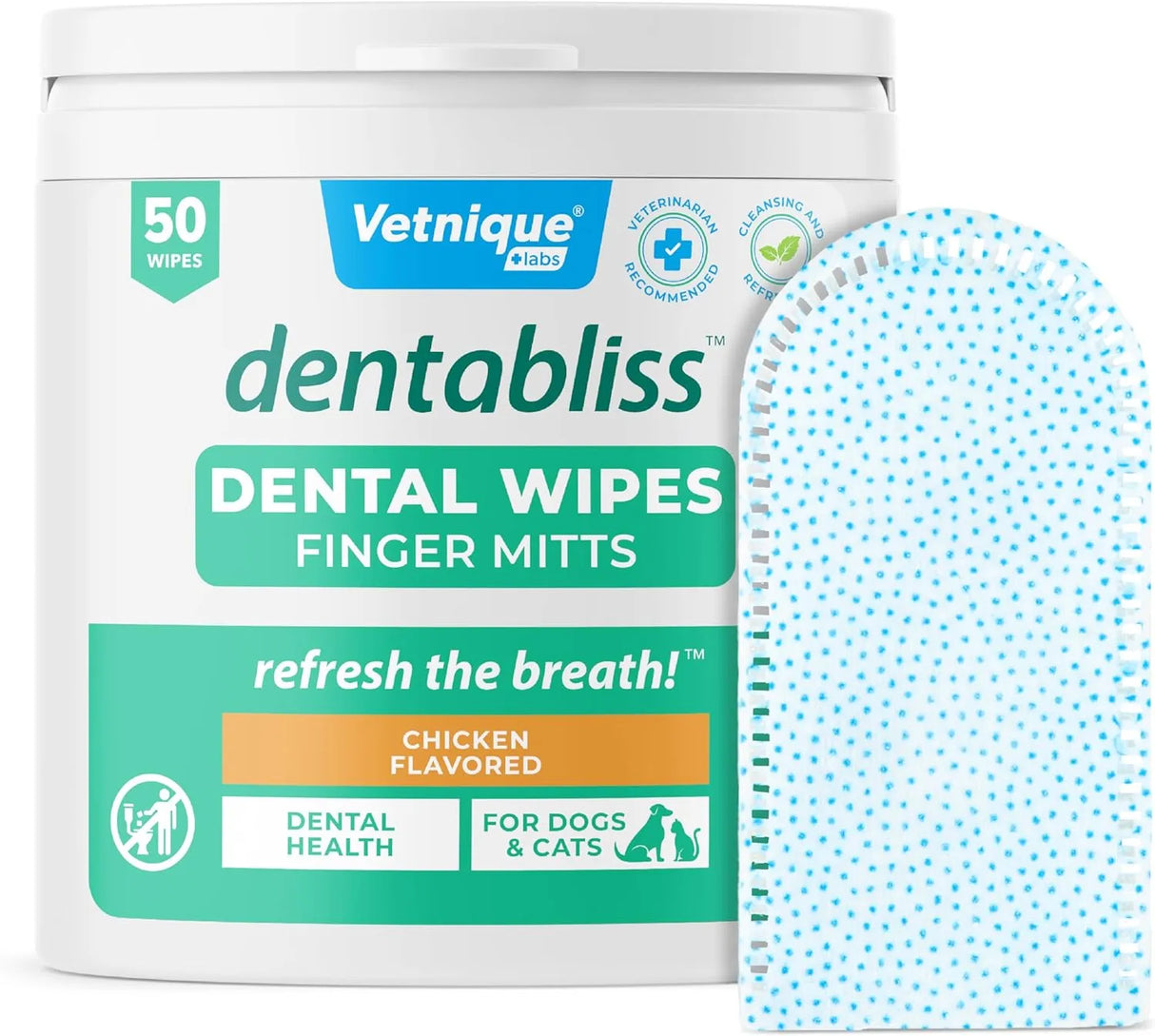 VETNIQUE - Vetnique Dentabliss Dog Teeth Cleaning Finger Mitt Dental Wipe Chicken 50 Toallitas - The Red Vitamin MX - Cuidado Dental Para Perros - {{ shop.shopifyCountryName }}