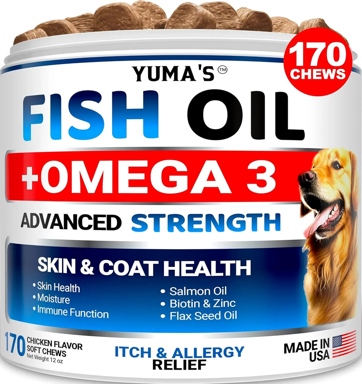YUMA'S - YUMA'S Omega 3 Fish Oil for Dogs Chicken Flavor 170 Masticables - The Red Vitamin MX - Aceite De Pescado Para Perros - {{ shop.shopifyCountryName }}