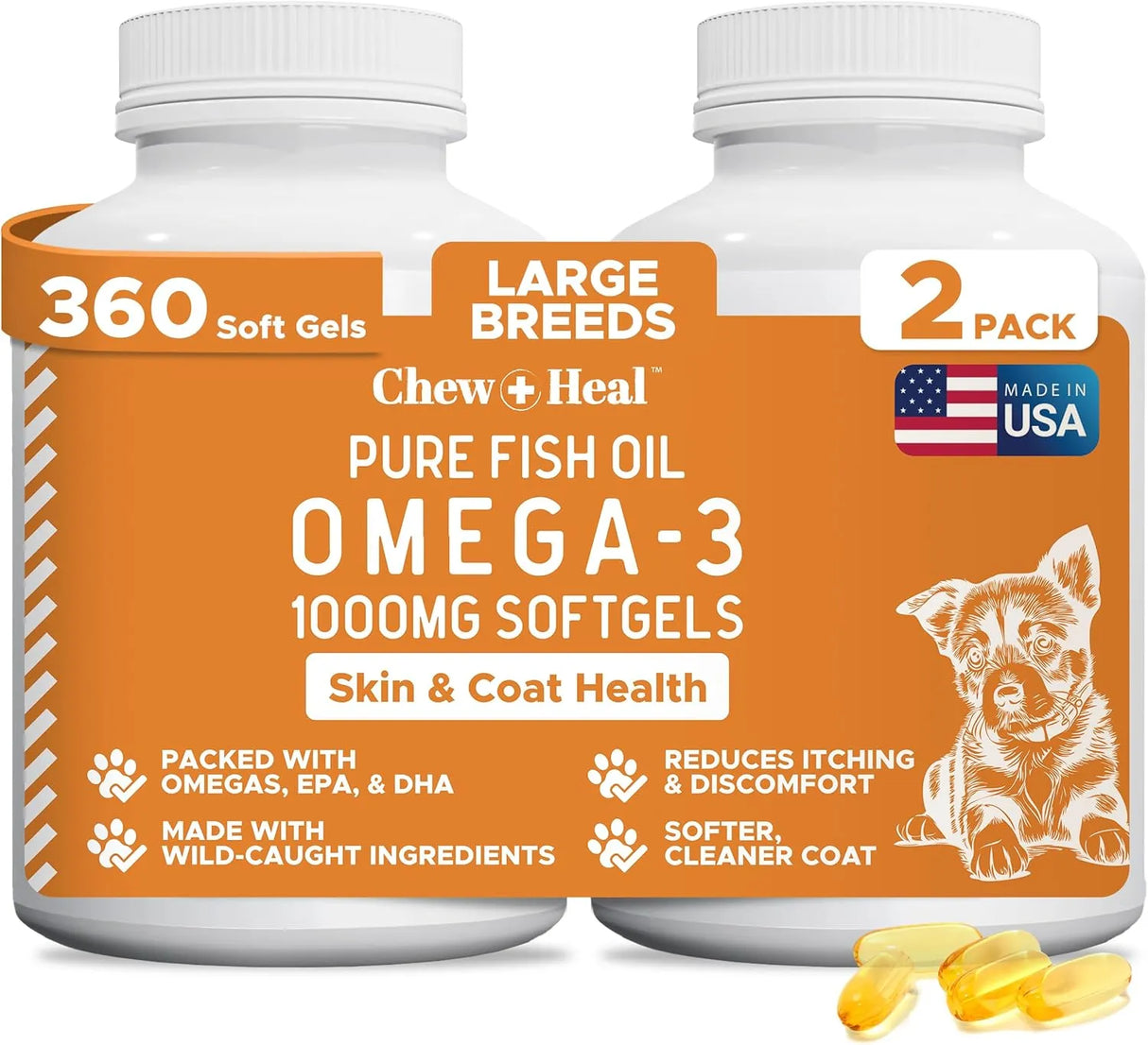 CHEW + HEAL - Chew + Heal Labs Wild Caught Omega 3 Fish Oil for Large Breed 180 Capsulas Blandas 2 Pack - The Red Vitamin MX - Aceite De Pescado Para Perros - {{ shop.shopifyCountryName }}