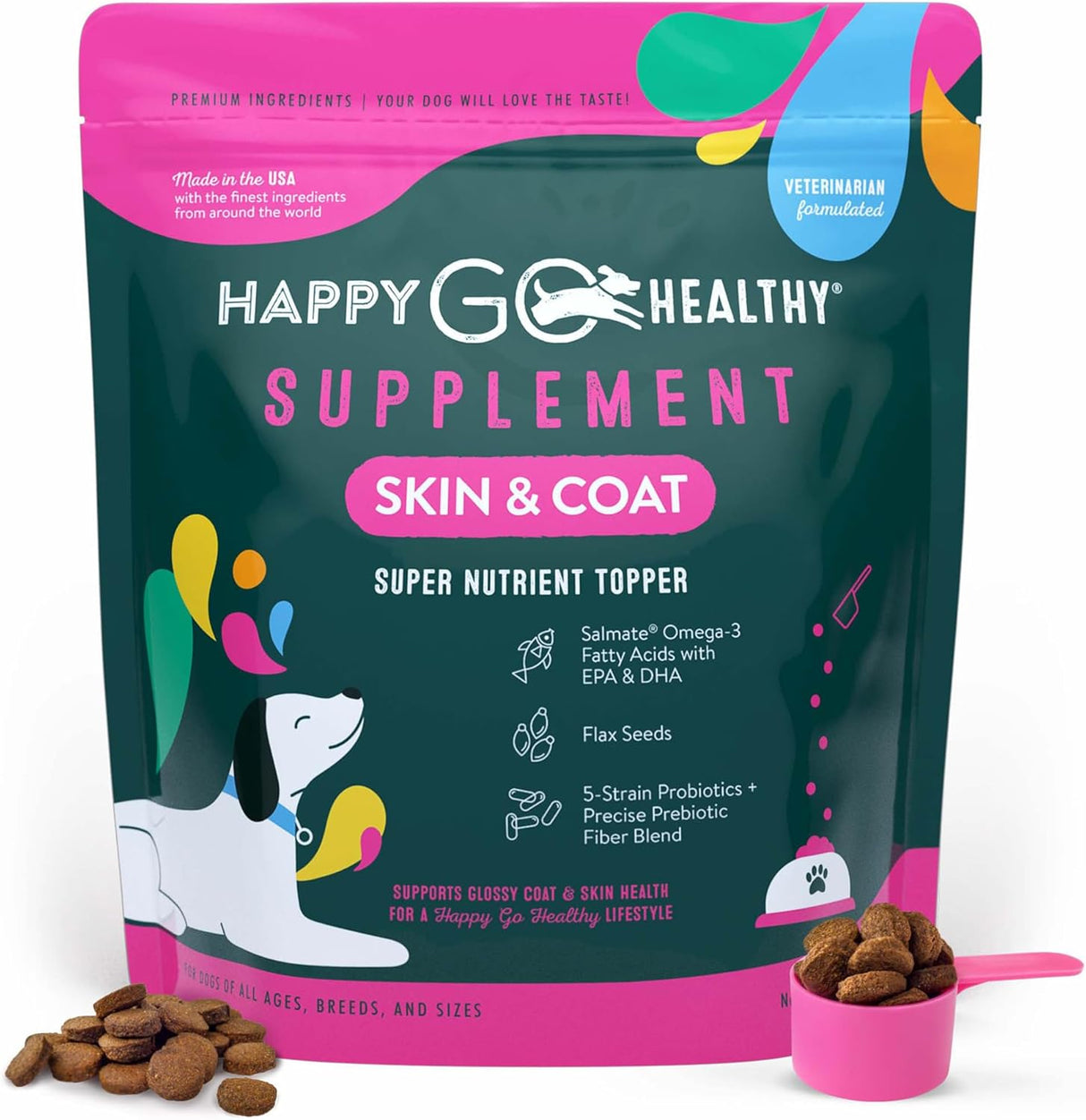 HAPPY GO HEALTHY Skin & Coat Supplements for Dogs 120 Servicios