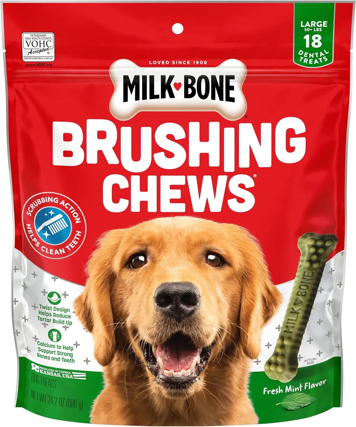 MILK BONE - Milk-Bone Fresh Breath Brushing Chews Large 18 Piezas - The Red Vitamin MX - Cuidado Dental Para Perros - {{ shop.shopifyCountryName }}