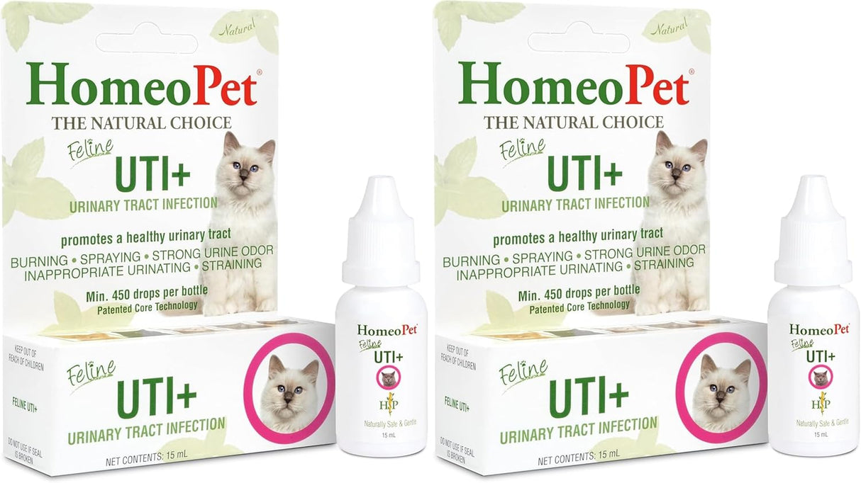 HomeoPet Feline UTI Plus Safe and Natural Urinary Tract Supplement for Cats 15Ml. 2 Pack