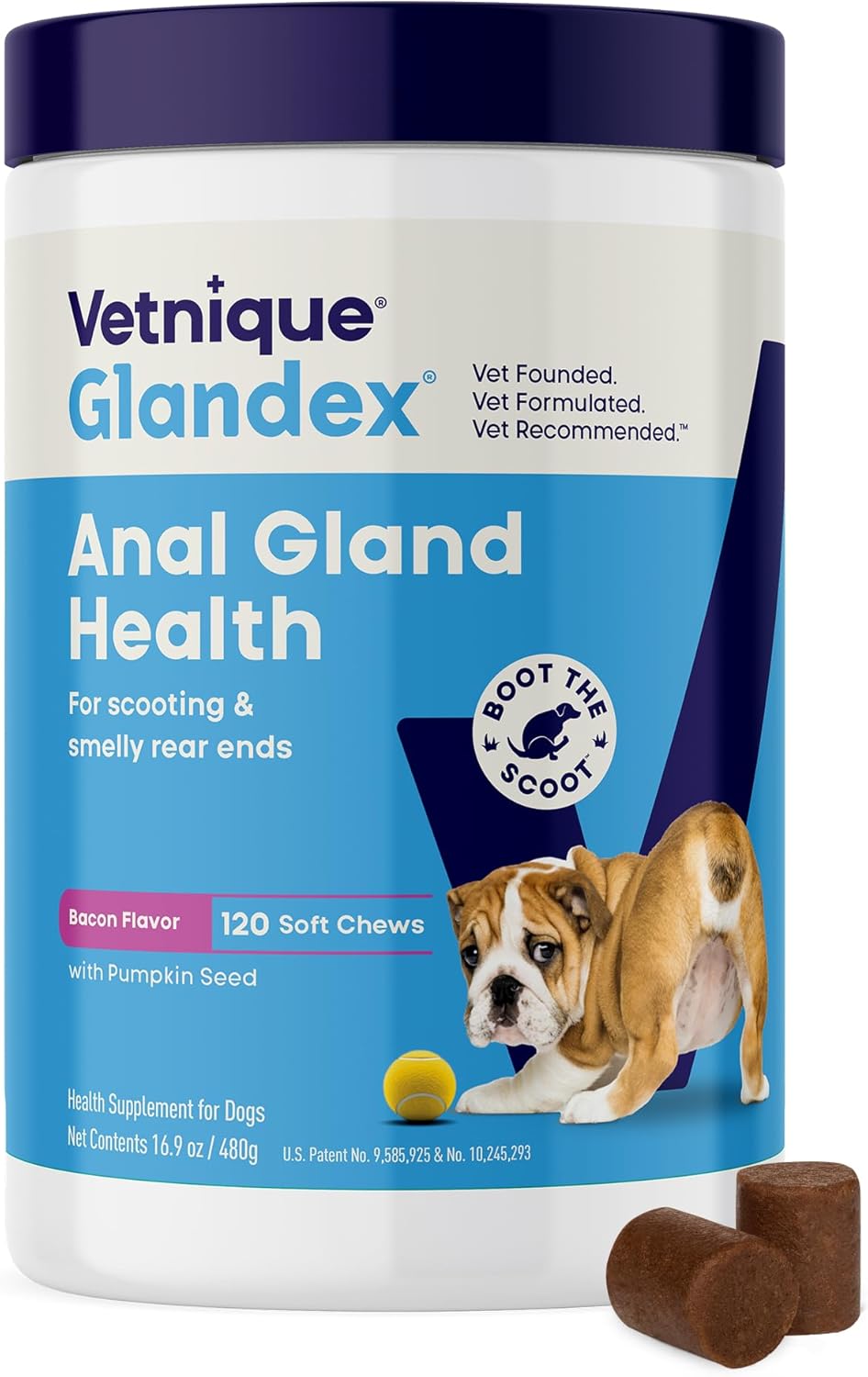 Vetnique Labs Glandex Anal Gland Soft Chew Treats with Pumpkin Bacon Pork 120 Masticables