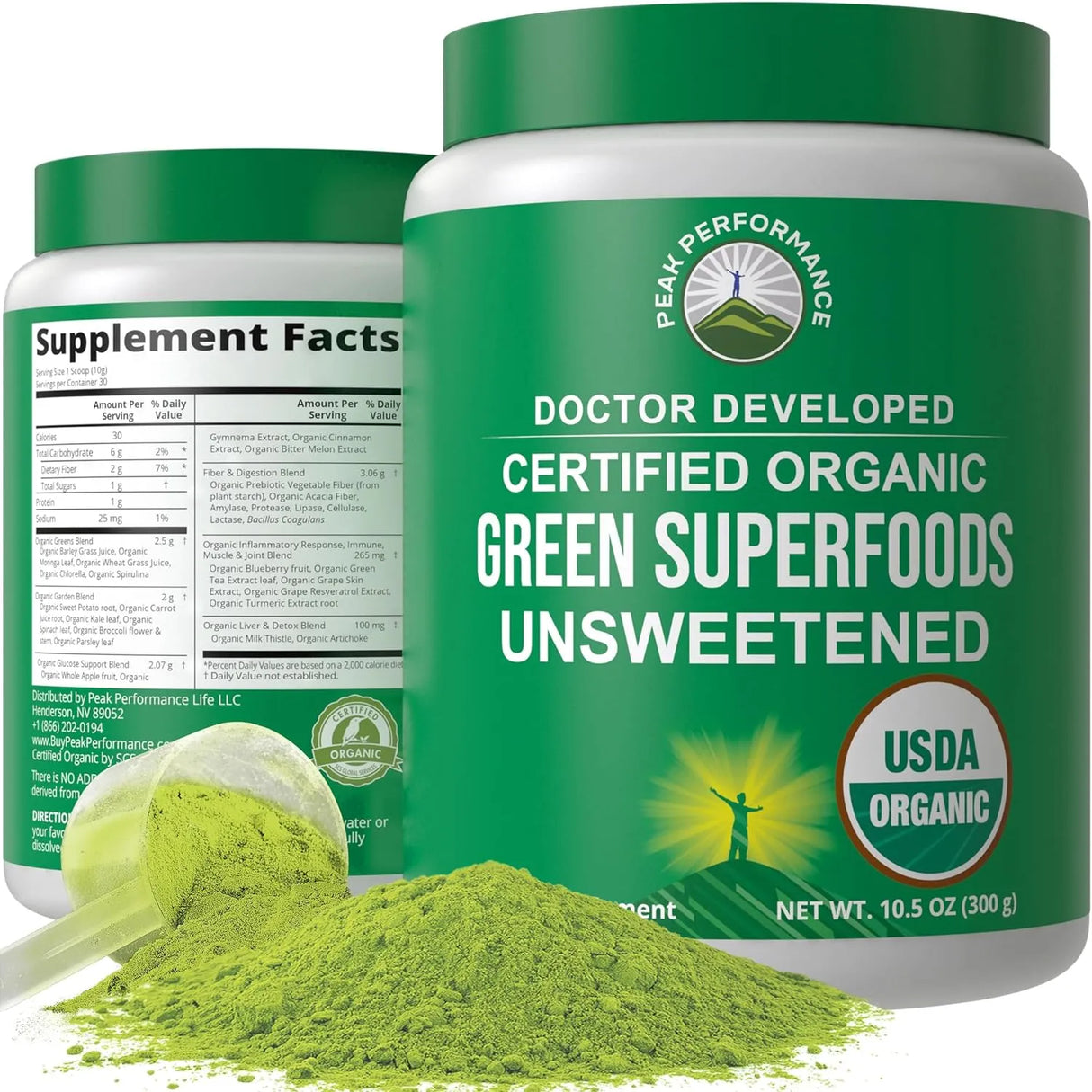 PEAK PERFORMANCE - Peak Performance Unsweetened Organic Greens Superfood Powder 300Gr. - The Red Vitamin MX - Suplementos Alimenticios - {{ shop.shopifyCountryName }}