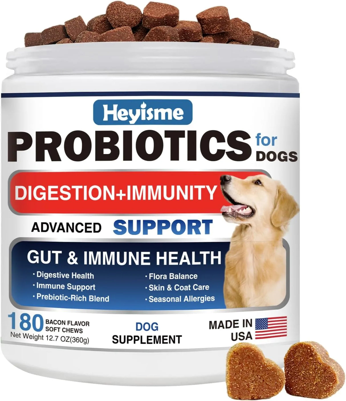 HEYISME - HEYISME Probiotics for Dogs Bacon 180 Masticables - The Red Vitamin MX - Probióticos Para Perros - {{ shop.shopifyCountryName }}