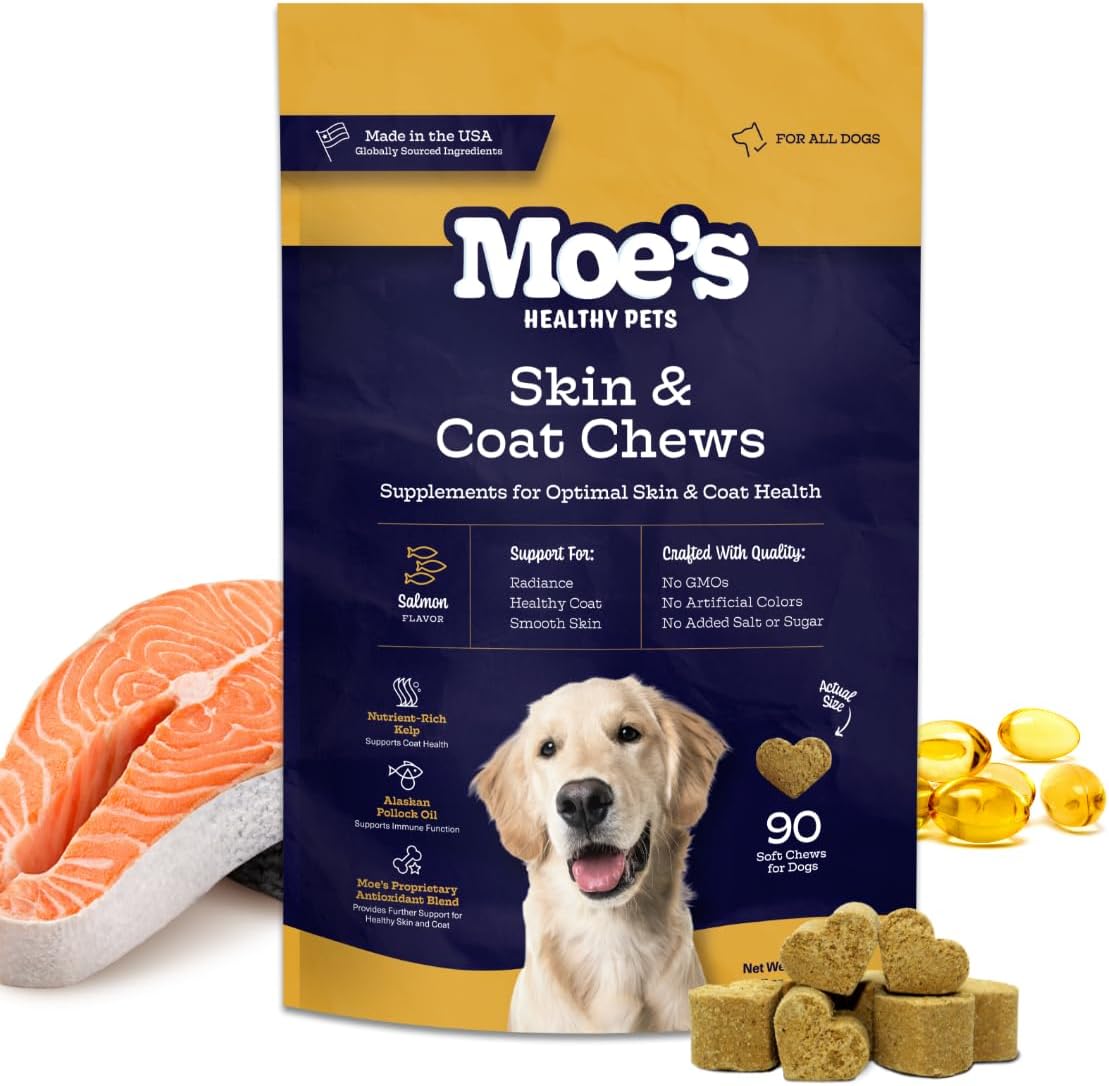 Moe’s Skin & Coat Omega 3 6 9 and Vitamin Supplement for Dogs 90 Masticables