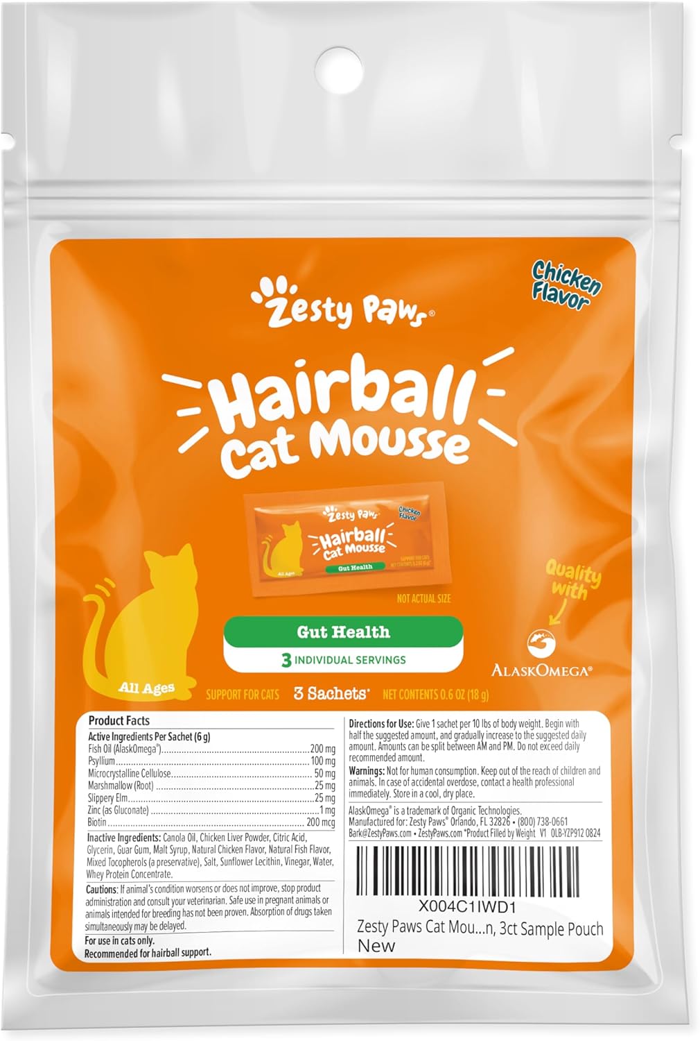 Zesty Paws Hairball Cat Mousse 3 Paquetes